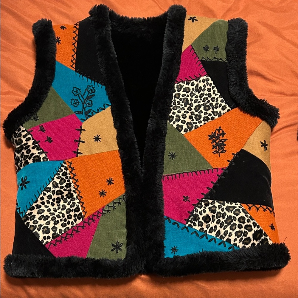 Colorful Patchwork Vest with Black Trim